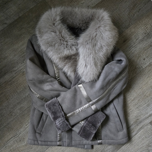 White House Black Market Jackets & Blazers - White House Black Market Grey Fur Coat